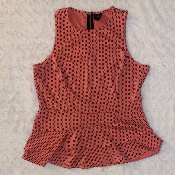 Worthington Tops - Worthington Pink & Black Watermelon Seed Patterned Sleeveless Peplum Blouse
